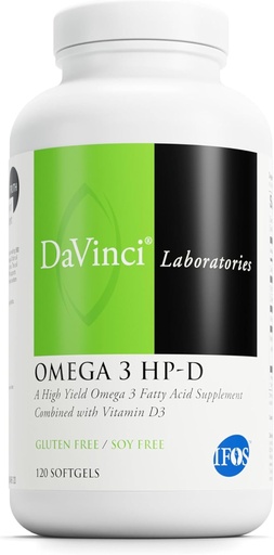 [BRSWIYIHCECACDTE] DAVINCI Labs Omega 3 HP-D - Osagarri dietetikoa artikulazio osasuntsuetarako eta Immune, Kardiobaskular eta Azaleko Osasunerako euskarria - D3 bitamina eta Gluten-Free - Lemon Flavor - 120 Softgels
