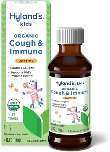 [BRSROEAKDMFQYDTJ] Hiland's Kids Daytime Organic Cough Syrup and Immune Support with Agave, Elderberry and Pomegranate, Soothes Cough, and Supports Immunity, 4 Fl. Oz