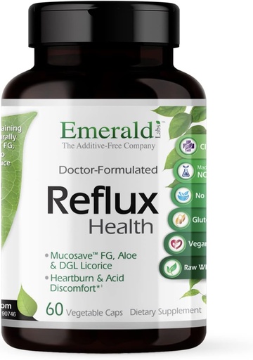 [BRSWYZQNPIBQAE3H] EMERALD LABS Reflux Health - Indigestion & Heartburn Relief with Mucosave FG, DGL, Aloe Vera, Probiotics, Digestive Enzymes & More* - 60 Vegetable Capsules (30-Day Supply)