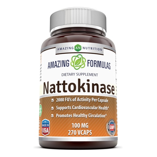 [BRSWIAA3O4IBUDI3] Amazing Formulas Nattokinase Dietary Supplement 100 mg Veggie Capsules Supplement | 2000 FU Enzyme Activity | Non-GMO | Gluten Free | Made in USA (270 Count)