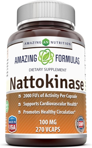 [BRSWIAA3O4IBUDI3] Amazing Formulas Nattokinase Dietary Supplement 100 mg Veggie Capsules Supplement - 2000 FU Enzyme Məşhuriyyəti / ABŞ-da Yaponiya (270 Count)