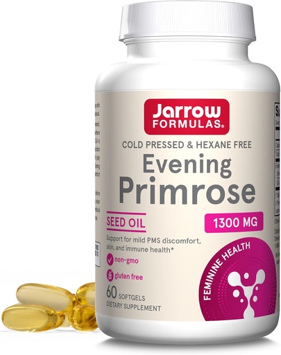 [BRSWIYT3OJYA4HYV] Jarrow Formulas Cold Pressed and Hexane Free Evening Primrose, Dietary Supplement, Feminine Health, Support for Skin and Immune Health, 60 Softgels, Up to a 60 Day Supply