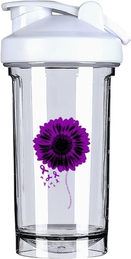 [BRSRAAYDC55WYYLH] Pancreatic Cancer Awareness 18 Ounce Shaker Bottle Drink Mixer Leak-proof Pre Workout Protein Shakes Meal Replacement Shakes Bottles 500ML/18 Oz White&-1