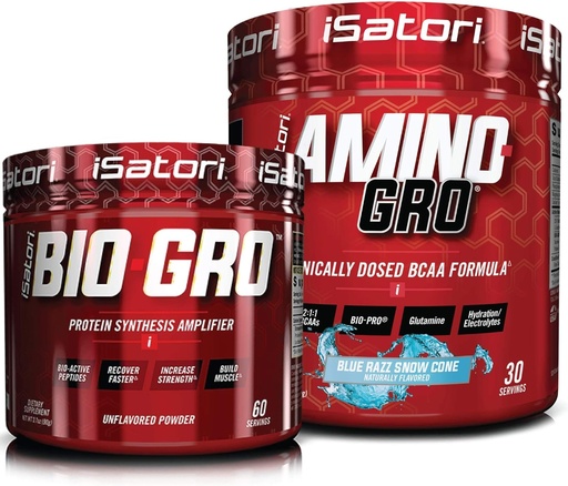 [BRSWYFI7OV5BQGTU] iSatori Bio-GRO Protein Synthesis Amplifier - Unflavored (60 Servings) & iSatori Amino-GRO BCAA Powder - Blue Razz Snow Cone (30 Servings)