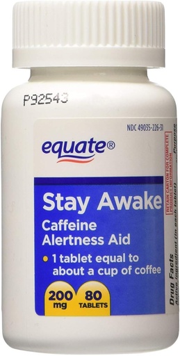 [BRSWIY32CZ5AMDTU] Equate - Stay Awake - Alertness Aid With Caffeine, Maximum Strength, 80 Tablets 200 Mg