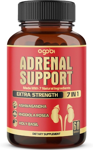 [BRSWYCYQBUBGYYLP] agobi 7in1 Adrenal Support Supplement - Equivalent to Concentrated Ashwagandha, Panax Ginseng, Rhodiola Rosea & More - 60 Capsules 2 Month for Body Balance