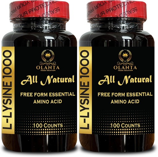 [BRSRAAL3CAIBSEQ4] L-LYSINE 1000 mg Free Form Amino Acid Essential - Healthy Tissue Support, L-Lysine 1000 mg, Dietary Supplement, Amino Acid for Protein Synthesis, Free Form Amino Acid - 2 Bottles 200 Counts