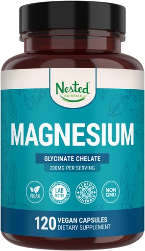 [BRSWKYQBBEIQKFDO] Suplemen Magnesium Glycinate - 200mg Charlated Magnesium Suplement for Muscle Cramps, Relaxation, & Slexation - 100% Albion TRACCS Buffered Magnesium Glycinate - 120 Vegan Capsules