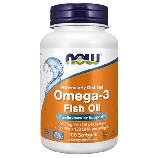 [BRSWIYQDOJYQMCT2] NOW Supplements, Omega-3 180 EPA / 120 DHA, Molecularly Distilled, Cardiovascular Support, 100 Softgels