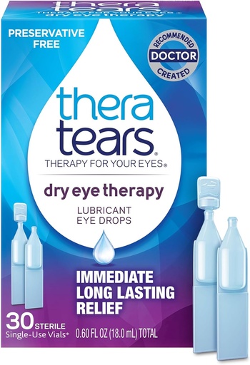 [BRSWGAQDCN6BA236] TheraTears Dry Eye Therapy Lubricating Eye Drops for Dry Eyes, Preservative Free eye drops, 30 Single-Use Vials