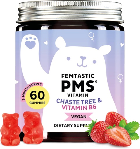 [BRSRAAIDC4PQA33K] PMS Support Supplement für Frauen. Menstrual Relief Gummis zu Target Hormonal Breakouts, Bloating, Period Cramps, & Mood Swings. Vegan, mit Vitamin B6 & Zitronenbalsam, 60 Gummi