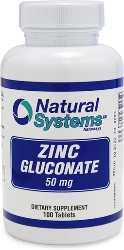 [BRSW2BQ7O55BQHY2] Natural Systems Zinc Gluconate 50 mg - Supports Your Immune System - Helps Bone and Muscle Strength - Elemental Minerals for Your Diet - Great Nutrition Supplement