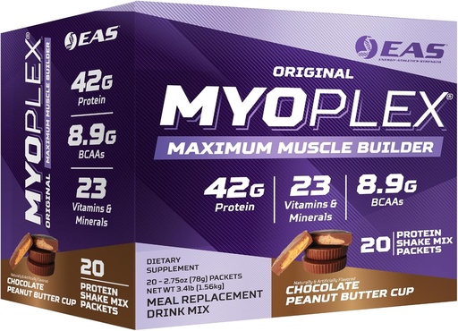 [BRSROGAOA55A2CY3] EAS Original Myoplex Maximum Muscle Builder, Meal Replacement Protein Mix | Quality Protein Blend | 42g Protein, 20 Individual Packet (Chocolate Peanut Butter Cup)