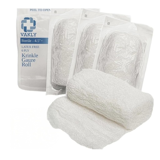 [BRSW2YAZAB4GGC3L] Vakly Sterile Kerlix Gauze Bandage Rolls 4.5" x 4.1 yds (5 Pack) – 6-Ply 100% Cotton Krinkle Gauze, Highly Absorbent Fluff Bandage Wrap, Individually Wrapped