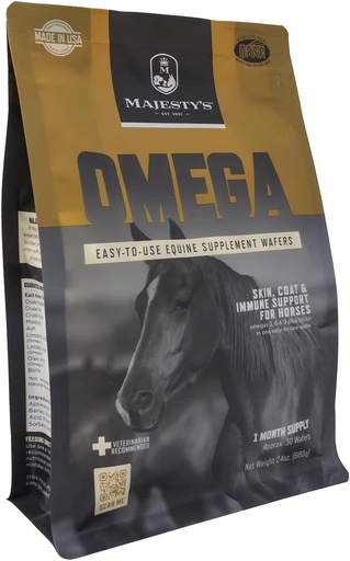 [BRSWIYQDBYAGE3TE] Majesty's Omega Wafers - Superior Horse / Equine Skin, Coat, and Immune Support Supplement - Omega 3, 6, 9, and Biotin - 60 Count (2 Month Supply)