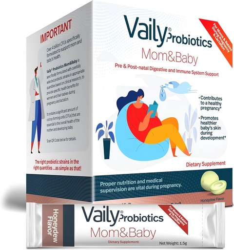[BRSROHANA4FA4CD7] Vaily Mom & Baby Probiotic - Post & Prenatal Vitamins Probiotics Powder for Women - Strengthens Immune System & Digestive Health, Healthy Baby Skin - Prenatal Essentials, Easy Digestion - 30 Sticks