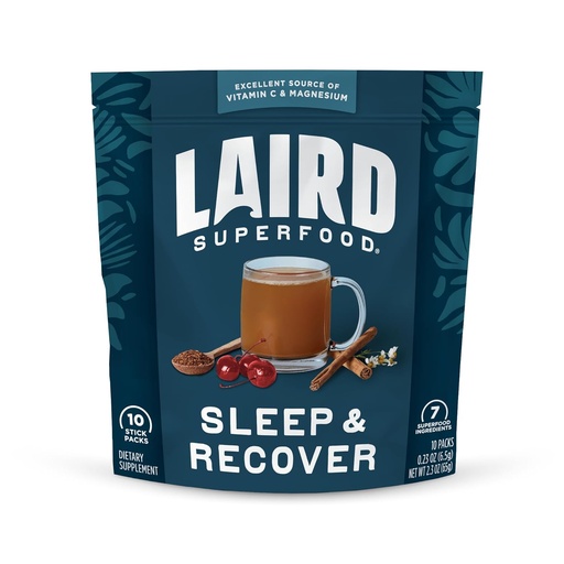 [BRSROEA2C57A43L5] Laird Superfood Sleep & Recover, Bedtime Powdered Drink Mix Calming Supplement to Support Relaxation and Sleep with Tart Cherry and Chamomile, 0.3 Oz Packet, Pack of 10