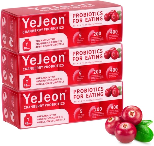 [BRSRAAQPDNYAYEL2] YeJeon Cranberry Probiotics for Women - PH Balance, Digestive, UT, & Feminine Health - 40 Billion CFU - 5 Unique Women's Strains - Organic Probiotic for Women's Vaginal Health-3 Packs