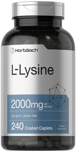 [BRSROCAPOUIRGHIU] Horbäach L-Lysine Supplement 2000mg | 240 Caplets | Free Form L-Lysine Hydrochloride | Vegetarian, Non-GMO, Gluten Free