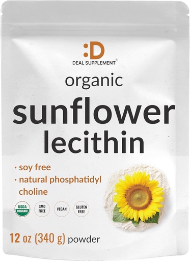 [BRSRO2QFCQNQYD33] Organic Sunflower Lecithin Powder, 12oz – Soy Free, Plant Based, Naturally Occurring Phosphatidyl Choline – Lactation Supplement for Women – Non-GMO
