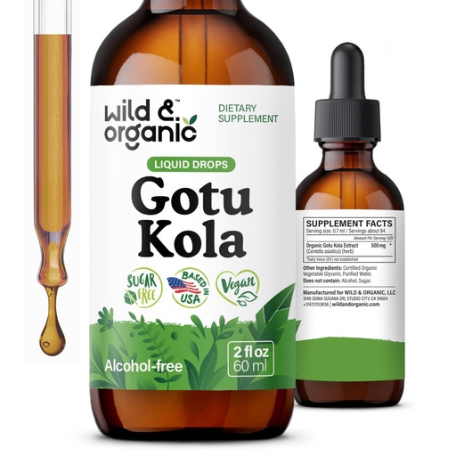 [BRSROY37PJYBMCDK] Wild & Organic Gotu Kola Herb Tincture - Brain Support - Gotu Kola Liquid Extract Drops - Vegan, Sugar & Alcohol-Free Centella Asiatica Supplement - 2 fl oz