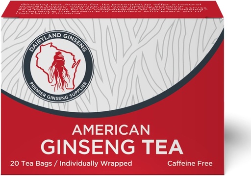 [BRSWGHAKB4JROYA3] Dairyland American Ginseng Tea Bags 美国人参茶 (20 ct) - Premium Wisconsin Ginseng Tea - Non-GMO, Gluten Free