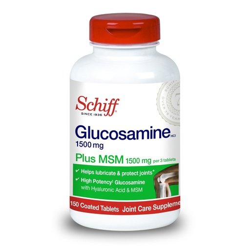 [BRSWICYECB5BQ2D4] Schiff Glucosamine 1500mg Plus MSM 1500mg and Hyaluronic Acid, 150 tablets - Joint Supplement