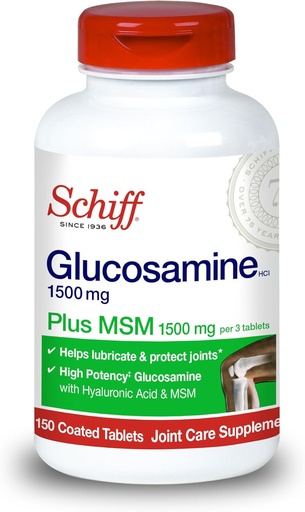 [BRSWICYECB5BQ2D4] Schiff Glucosamine 1500mg Plus MSM 1500mg y ácido hialurónico, 150 tabletas - Suplemento Conjunto
