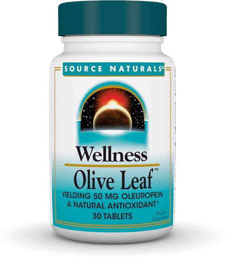 [BRSWIY34BMMAM2LU] Source Naturals Wellness Olive Leaf - Yielding 100 mg Oleuropein a Natural Antioxidant* - 30 Tablets