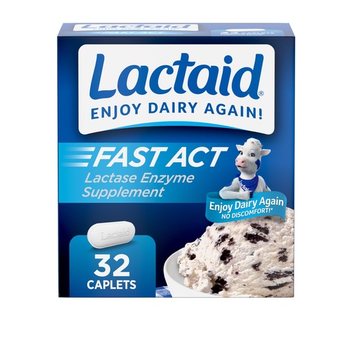 [BRSWIYYLOF6Q4FYZ] Lactaid Fast Act Lactose Intolerance Relief Caplets with Lactase Enzyme to Prevent Gas, Bloating & Diarrhea Due to Lactose Sensitivity, Ideal for Travel & On-the-Go, 32 Packs of 1-Count