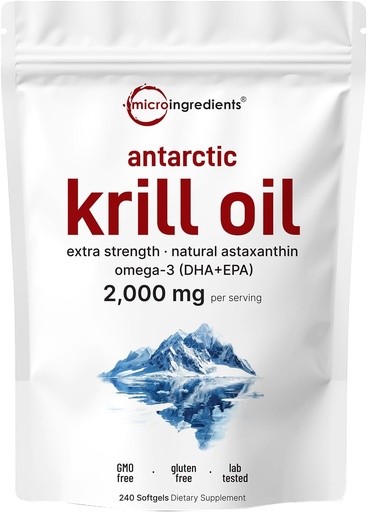 [BRSROYL4AQIBADY6] Micro Ingredientes Suplemento Aceite de Krill Antártico, 2.000 mg por ser, 240 Softgels, triple fuerza, rico en Omega-3s EPA, DHA " Natural Astaxanthin, soporta sistema inmune " Brain Health