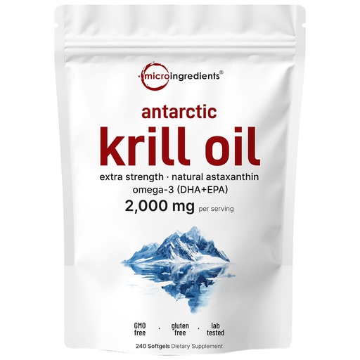 [BRSROYL4AQIBADY6] Micro Ingredients Antarctic Krill Oil Supplement, 2,000mg Per Serving, 240 Softgels, Triple Strength, Rich in Omega-3s EPA, DHA & Natural Astaxanthin, Supports Immune System & Brain Health