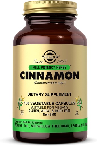 [BRSWIYQKCJ4QCA32] Solgar Cinnamon - 100 Vegetable Capsules - Full Potency (FP) - Non-GMO, Vegan, Gluten Free, Dairy Free, Kosher - 100 Servings