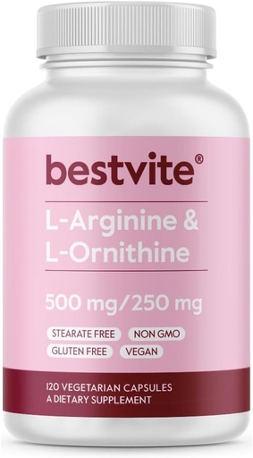 [BRSWIZIOO55GGHLM] Val més VITE L-Araginine L-Ornithine 500- 50 (120 Vegetarian Capules) - No Stareutes - Vegan - GMO - Guten Free - Noci Silicte