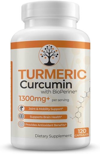 [BRSROHQBAB5WKA34] Turmeric Supplement with 95% Standardized Curcuminoids and Black Pepper Extract - Antioxidant Benefits - 120 Vegan Capsules