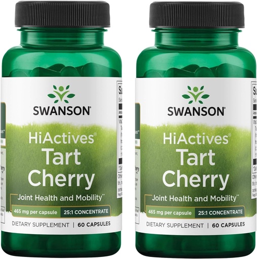 [BRSRMEIFO56W2GTV] Swanson HiActives Tart Cherry - Natural Supplement Supporting Joint Health, Mobility & Flexibility - Helps Strengthen Collagen Structures & Connective Tissue - (60 Capsules, 465mg Each) (2 Pack)