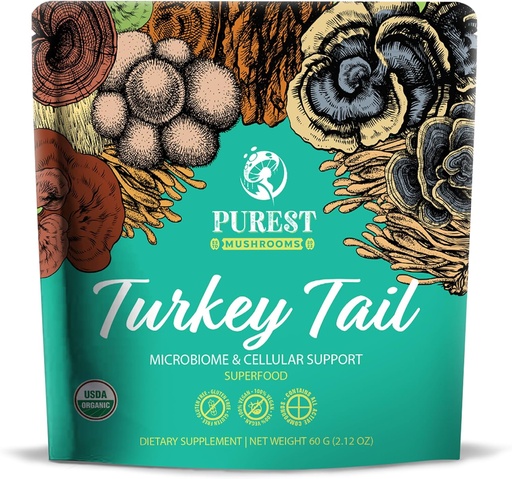 [BRSROAD7C4PRECTJ] Turkey Tail Powder - Organic Mushroom Supplement with Powerful Turkey Tail Mushroom Extract for Microbiome & Cellular Support 60g