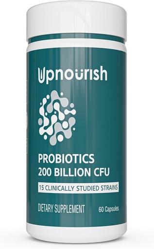 [BRSROGAKCB6BQ3Q2] UpNourish Probiotics - 200 Billion CFUs for Men and Women, 15 Clinically Studied Strains, Prebiotics & Enzymes - 60 Vegan Capsules