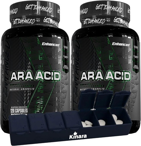 [BRSWYBIQDEDR4YD4] Enhanced Athlete - Arachidonic Acid Supplement - Muscle and Strength Supplement for Increased Muscle Mass & Improved Recovery for Men & Women (120 Capsules) - 2 Pack with Kinara Pill Organizer