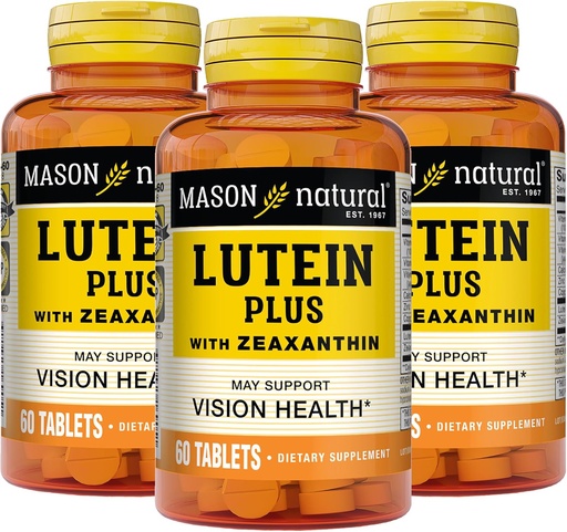 [BRSWKEYMOV5AMEQZ] MASON NATURAL Lutein Plus ar Zeaxanthin, Acu veselības un redzes atbalsta papildinājums, vitamīni A, C, E, cinks un varš, 60 tabletes (3. iepakojums)