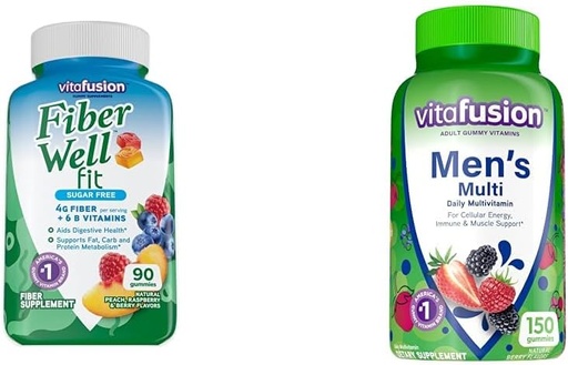 [BRSROAIPCR7WG3T2] Vitafusion Fiber Well Fit Gummies Supplement, 90 Count (Packaging May Vary) & Adult Gummy Vitamins for Men, Berry Flavored Daily Multivitamins for Men with Vitamins A