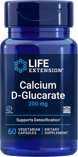 [BRSWIYT3PMCAAEY5] Life Extension Kalcija D-glikarāts, 200 mg - Atbalsta Detoksikācija, Palīdz Piesārņot Nevēlami savienojumi – Bez lipekļa, bez GMO, veģetārietis – 60 kapsulas