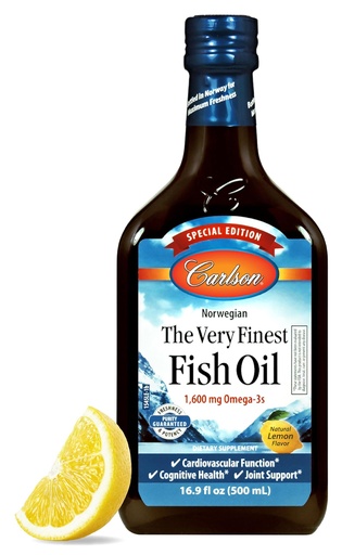 [BRSWGYYTPIMWAFIY] Carlson - The Very Finest Fish Oil, Special Edition, 1600 mg Omega-3s, Liquid Supplement, Norwegian Fish Oil, Wild-Caught, Sustainably Sourced Liquid, Lemon, 500 mL (16.9 Fl Oz)