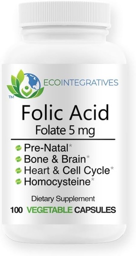 [BRSRA2T3OUCQA3Y4] Folic Acid Folate 5mg (B9) Prenatal, Reproductive Health, Homocysteina, Metabolizm, Kardioviral, Bone, Immune Support, Allergen Free, Non GMO - 100 Vegan kapsułki