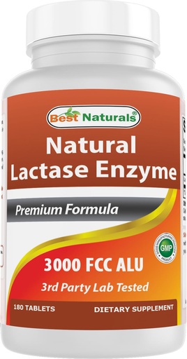 [BRSWIZAKCEHAA3DG] Best Naturals Fast Acting Lactase Enzyme Tablet, 3000 Fcc Alu, 180 Count (859375002900)