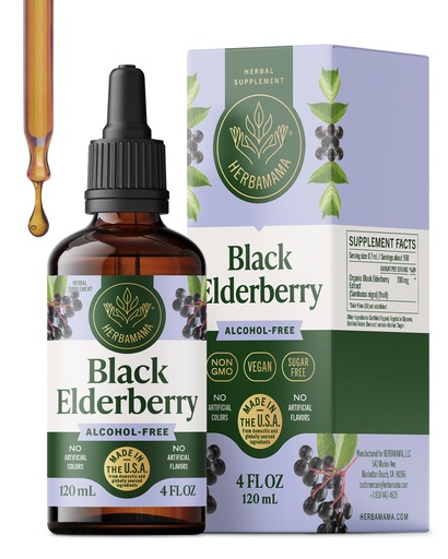 [BRSWYZIBCEBGC3D2] HERBAMAMA Black Elderberry Drops - Vegan Elderberry Liquid Extract for Immune Support - Non-GMO, Alcohol & Sugar-Free Immunity Supplement, 42-Day Supply