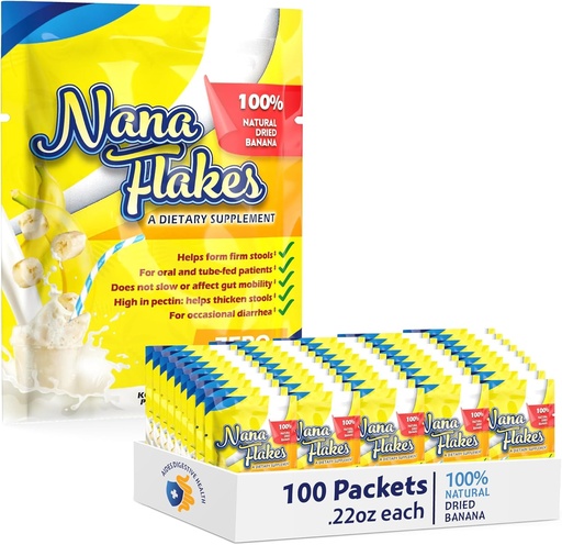 [BRSWYGQ2CMBROETX] Nana Flakes 100% Pure Banana Flakes Medical Food Powder - Decrease Fat Intake & Natural Remedy for Diarrhea & Heart Burn - Great Source of Protein& Fiber (100 Single-Serve Packs)