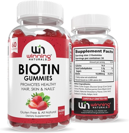 [BRSW2BI6O4BW2CTK] Advanced Biotin Gummies - Natural Strawberry Flavor for Hair, Skin & Nails Support