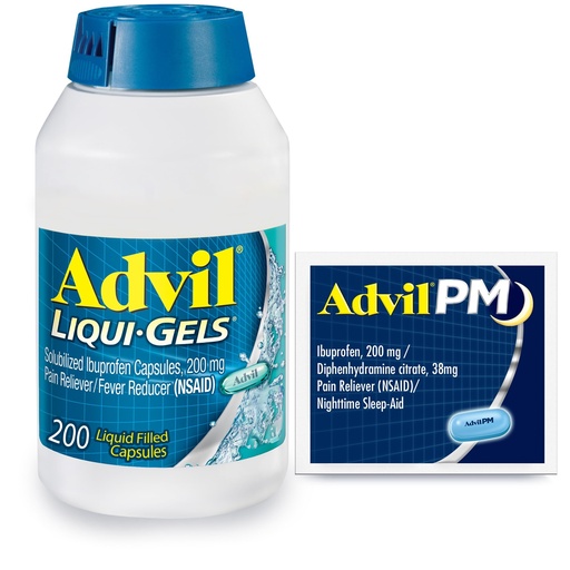 [BRSW2EL7AACAEF3U] Advil Liqui-Gels Pain Reliever and Fever Reducer, Pain Medicine for Adults with Ibuprofen 200mg for Headache, Backache, Menstrual Pain and Joint Pain Relief - 200 Capsules, Advil PM Ibuprofen - 2 Ct
