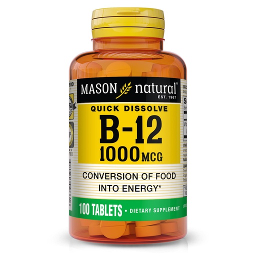 [BRSWIZT2OIBG2FTI] MASON NATURAL Vitamin B12, 1000 mcg Quick Dissolve Tablets, Fast Absorption B Complex to Support Normal Energy and Nerve Function, 100 Tablets